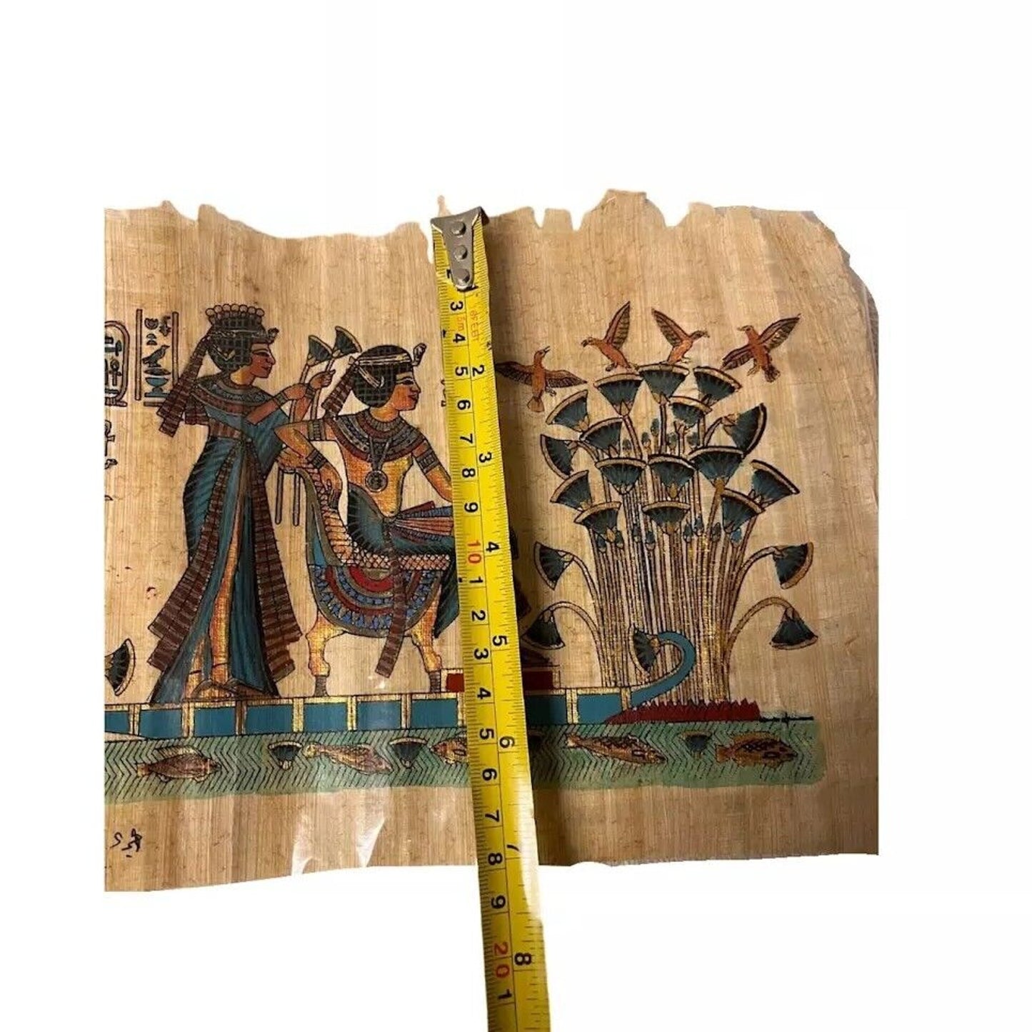 Egyptian Papyrus 2 Goddess On Nile Hand Painted Art Painting Signed