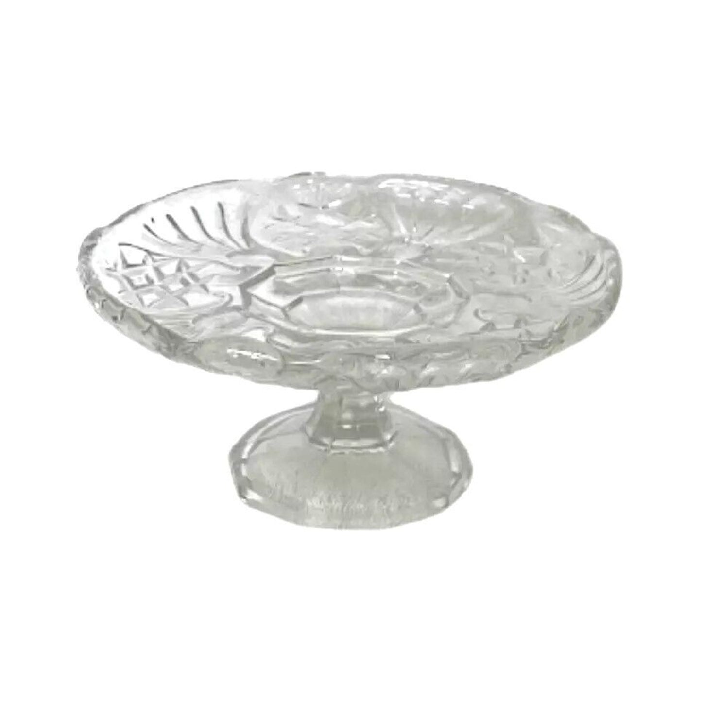 Mid Century W. Germany Crystal Pedestal Cake Plate Pressed Sunburst Beyer Glass