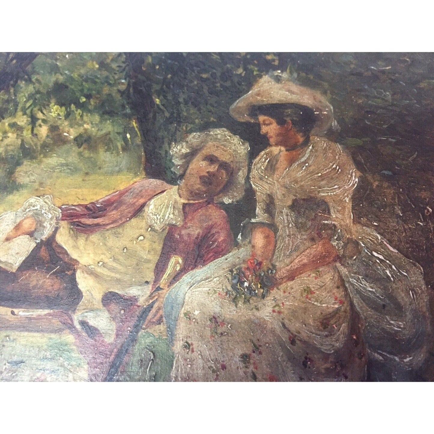 Renaissance Miniature Oil Painting On Board "Couple" M.Lopez Spain