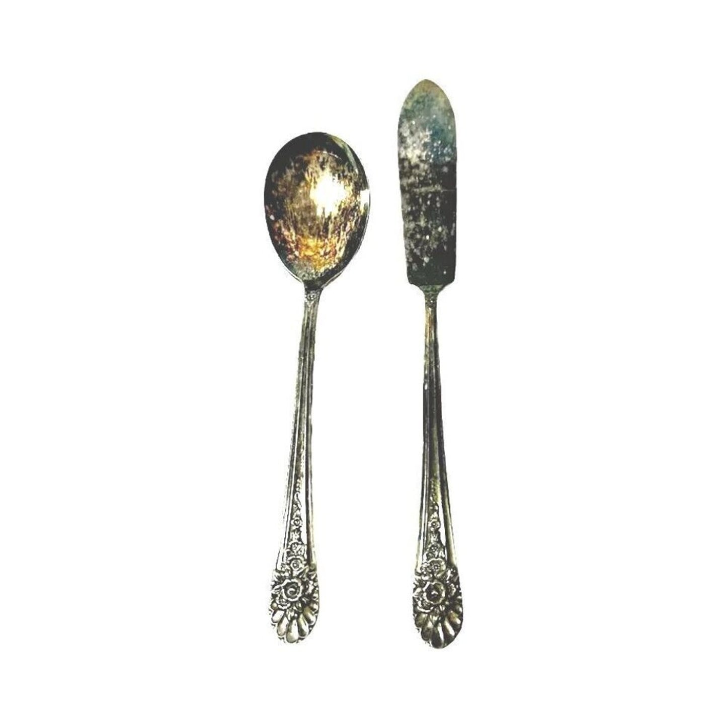 Antique Spoon & Butter Knife Spoon & Knife Set AA Silver Plated Floral Pattern
