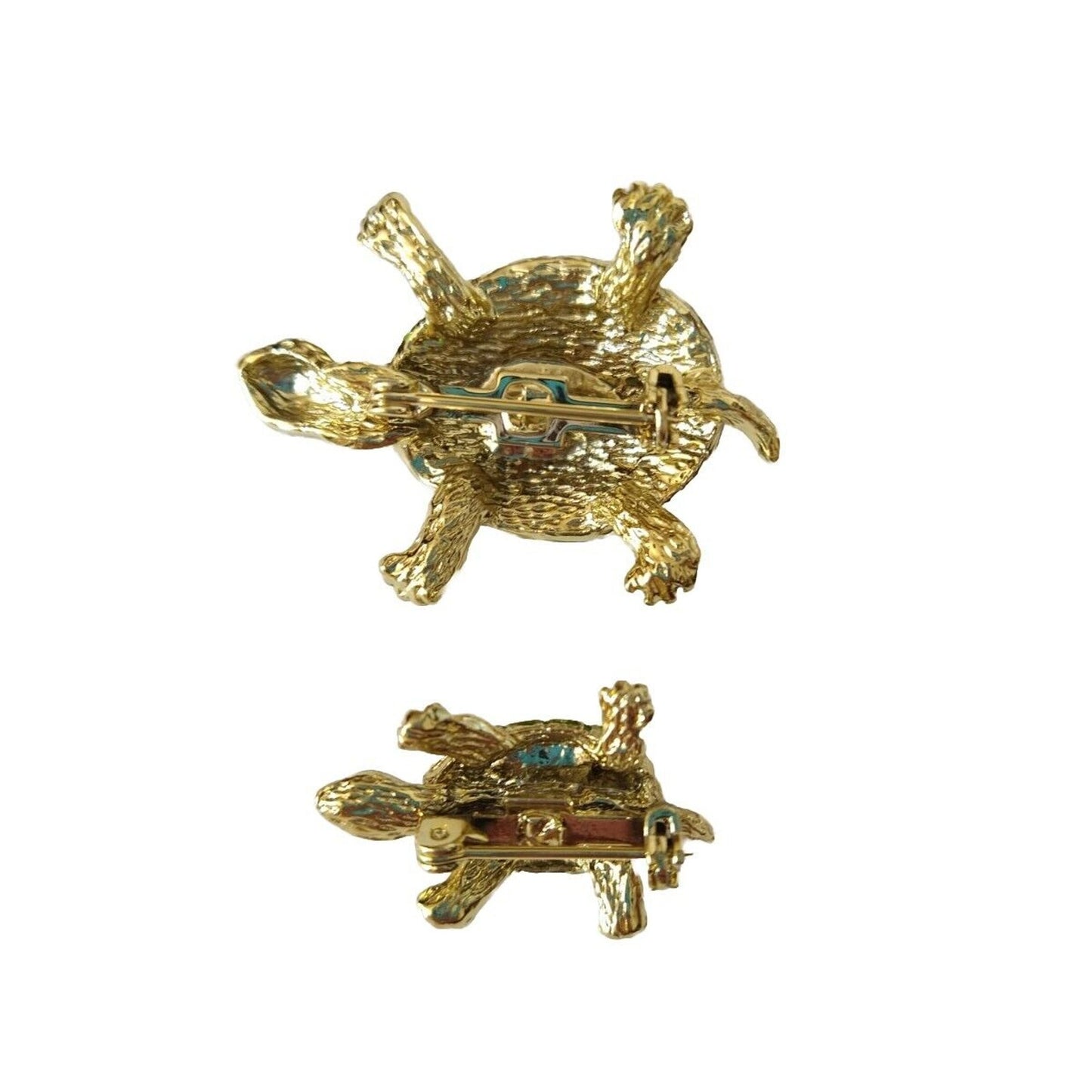 Vintage Women's Brooch Pin Mother & Baby Turtle Enamel Gold Tone Estate Jewelry