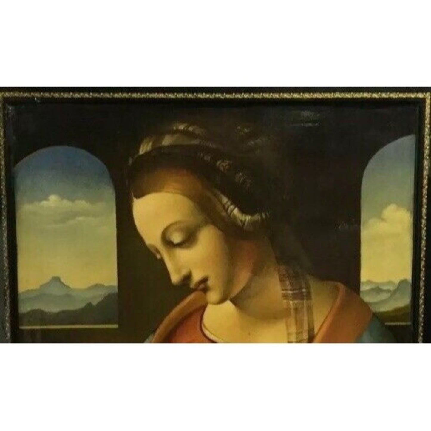 Antique Russian Art Palekh Madonna Litta Icon Lacquer Wood Inspired By Da Vinci