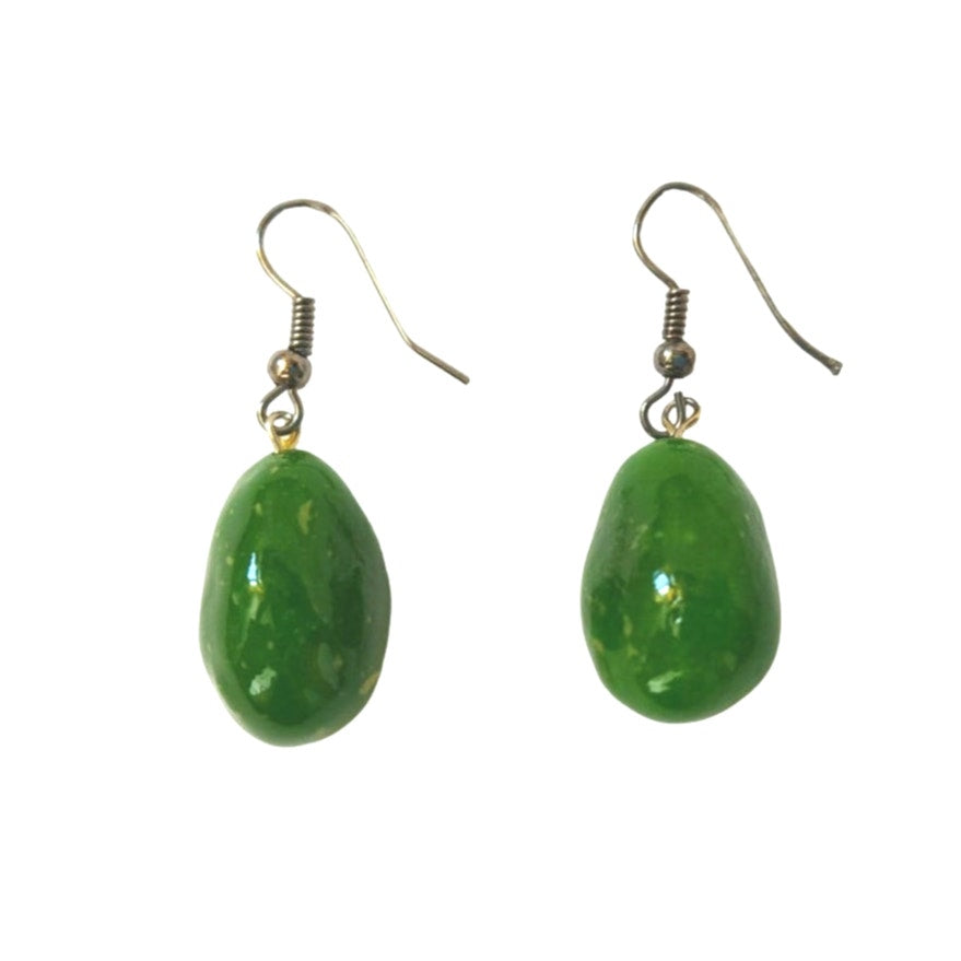 Dark Green Pear Shape Jade Dangle Drop Earrings Surgical Steel Hooks
