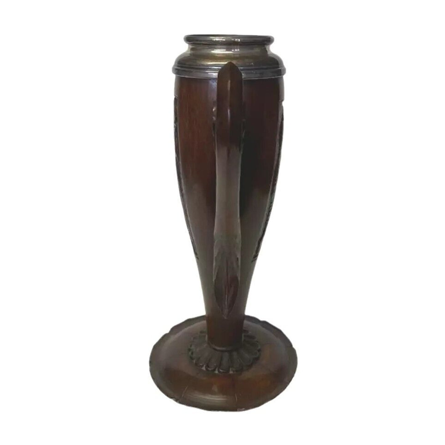 Antique Secession Urn Shape Trophy Vase Two Handles Carved Wood Rare Unique