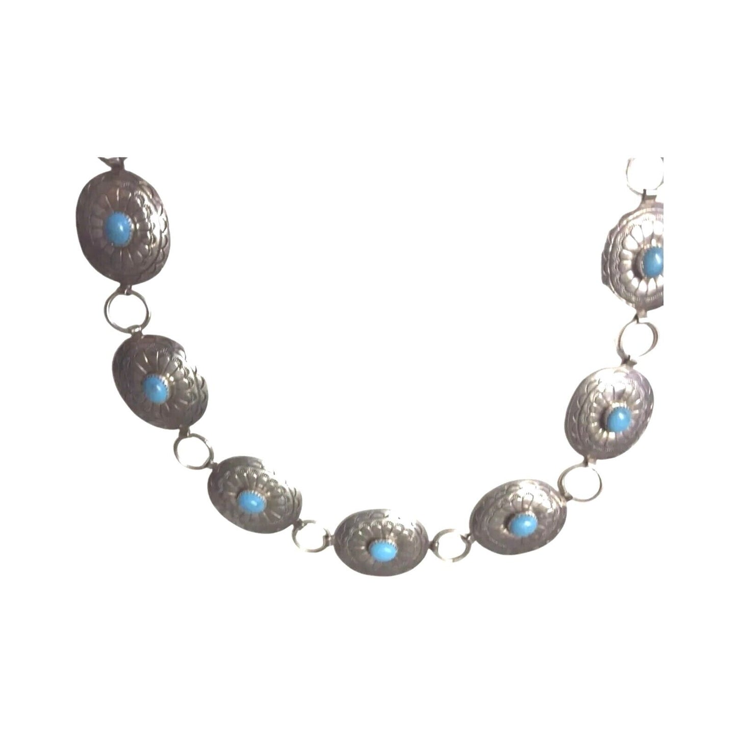 Belt Necklace Vintage Navajo Native Indian Oval Blue Turquoise Sterling Silver