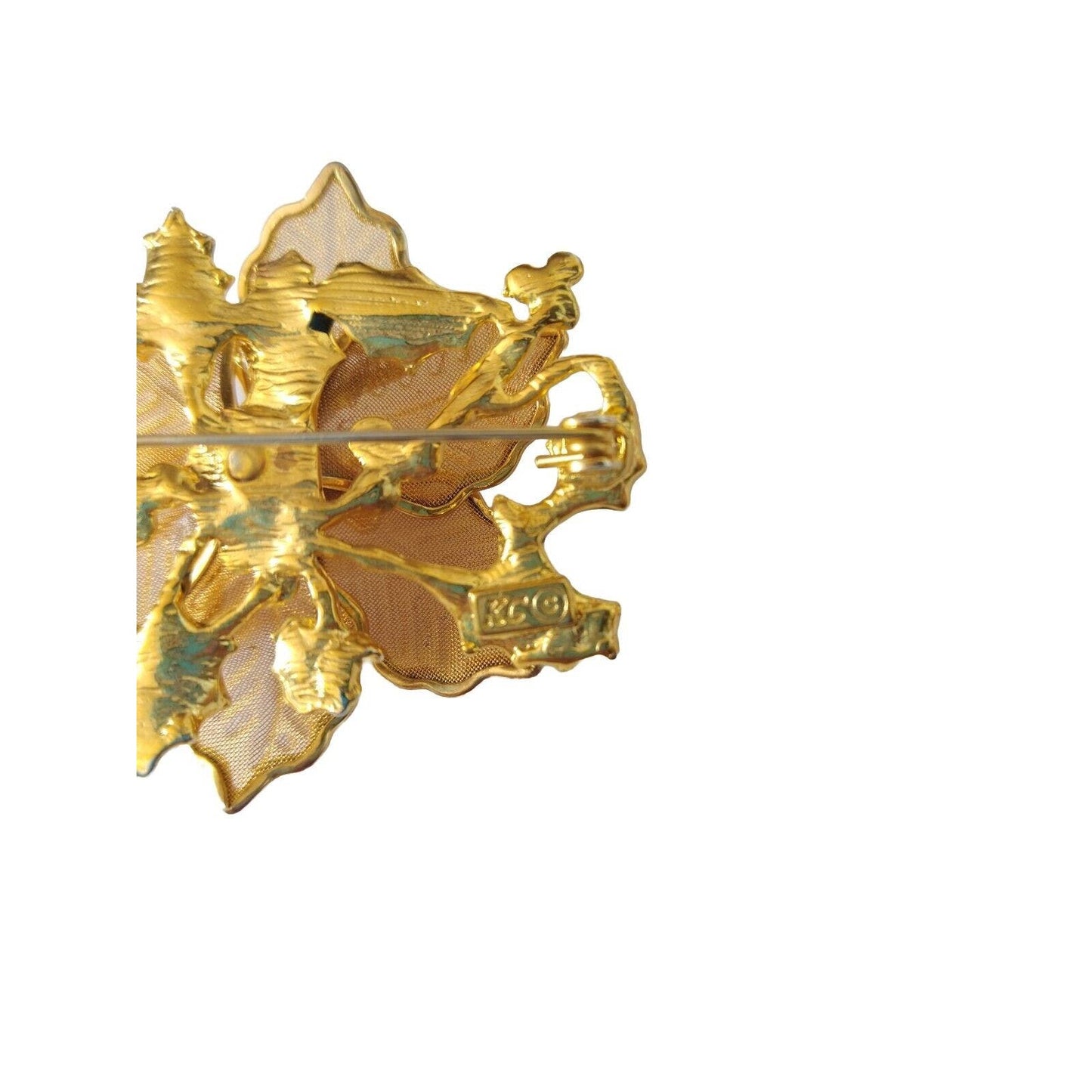 KC Women's Flower Brooch Pin Gold Tone Enamel Designer Signed Fashion Jewelry