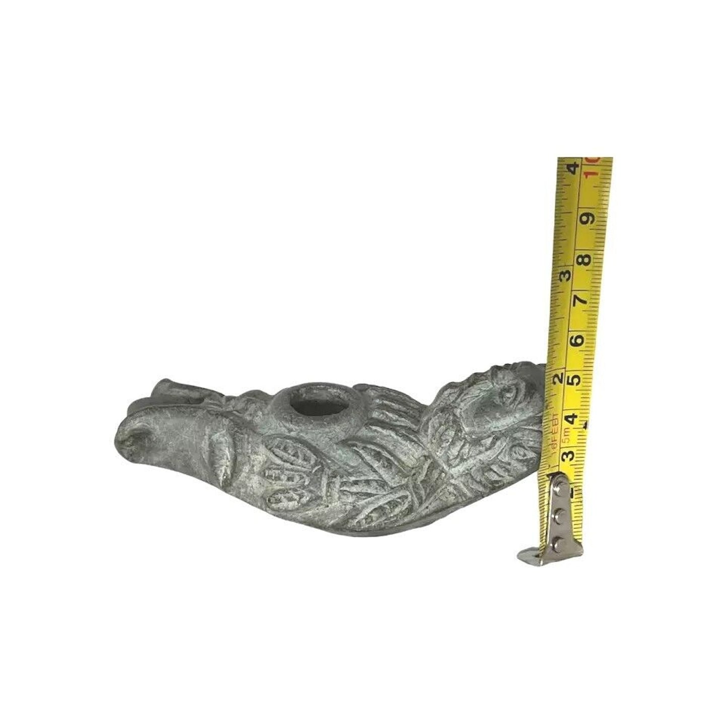 Rare Middle Eastern Oil Lamp Carved Figural Face Black Stone circa 200AD