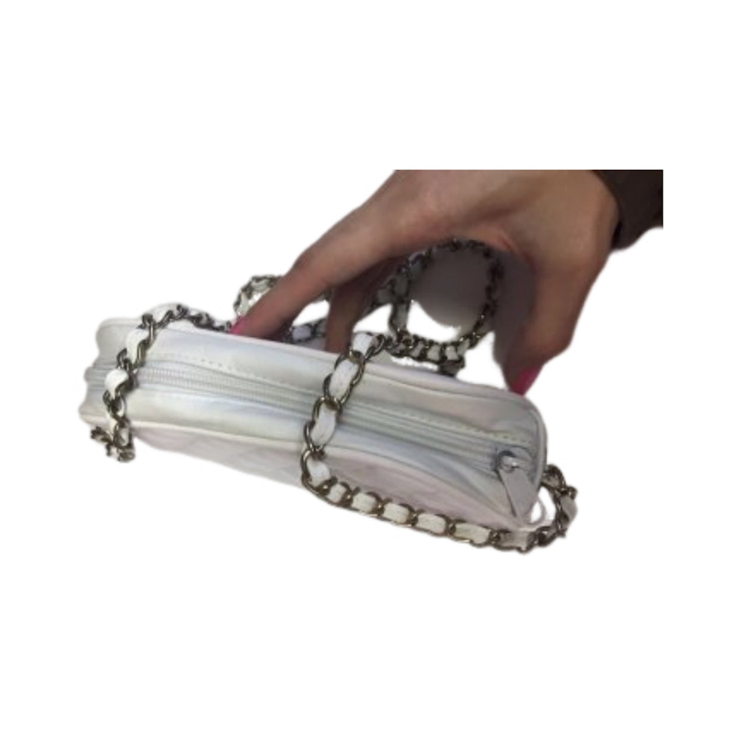 Women Quilted Chain-Strap Clutch Handbag Purse Casual Small White