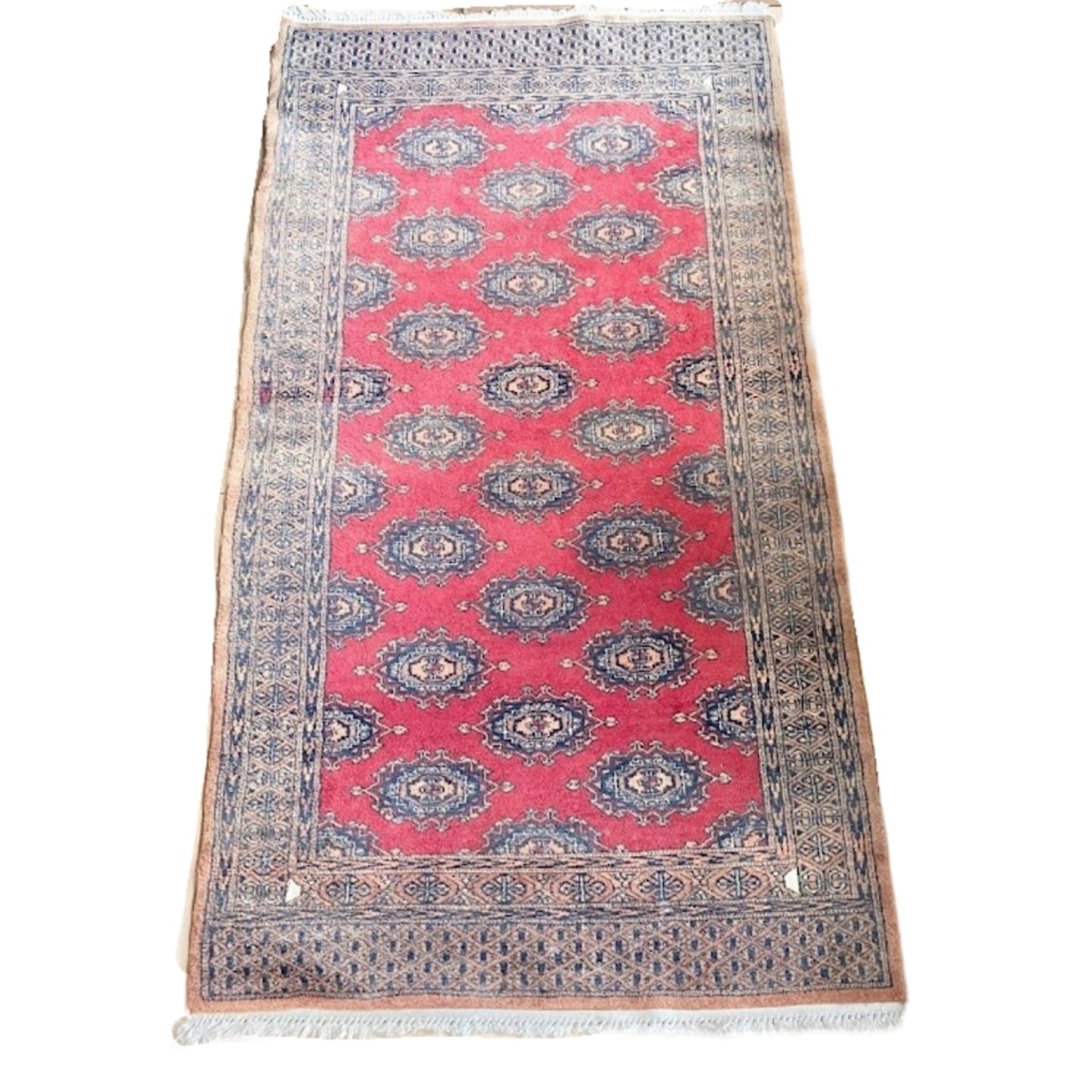 Vintage Geometric Oriental Rug Wool Hand-knotted Red Brown Carpet 69"x37"