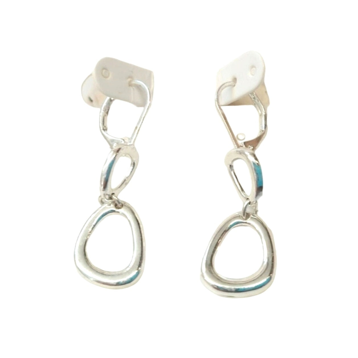 Vintage Double Oval Link Dangle Earrings Sterling Silver Plated Lever Back