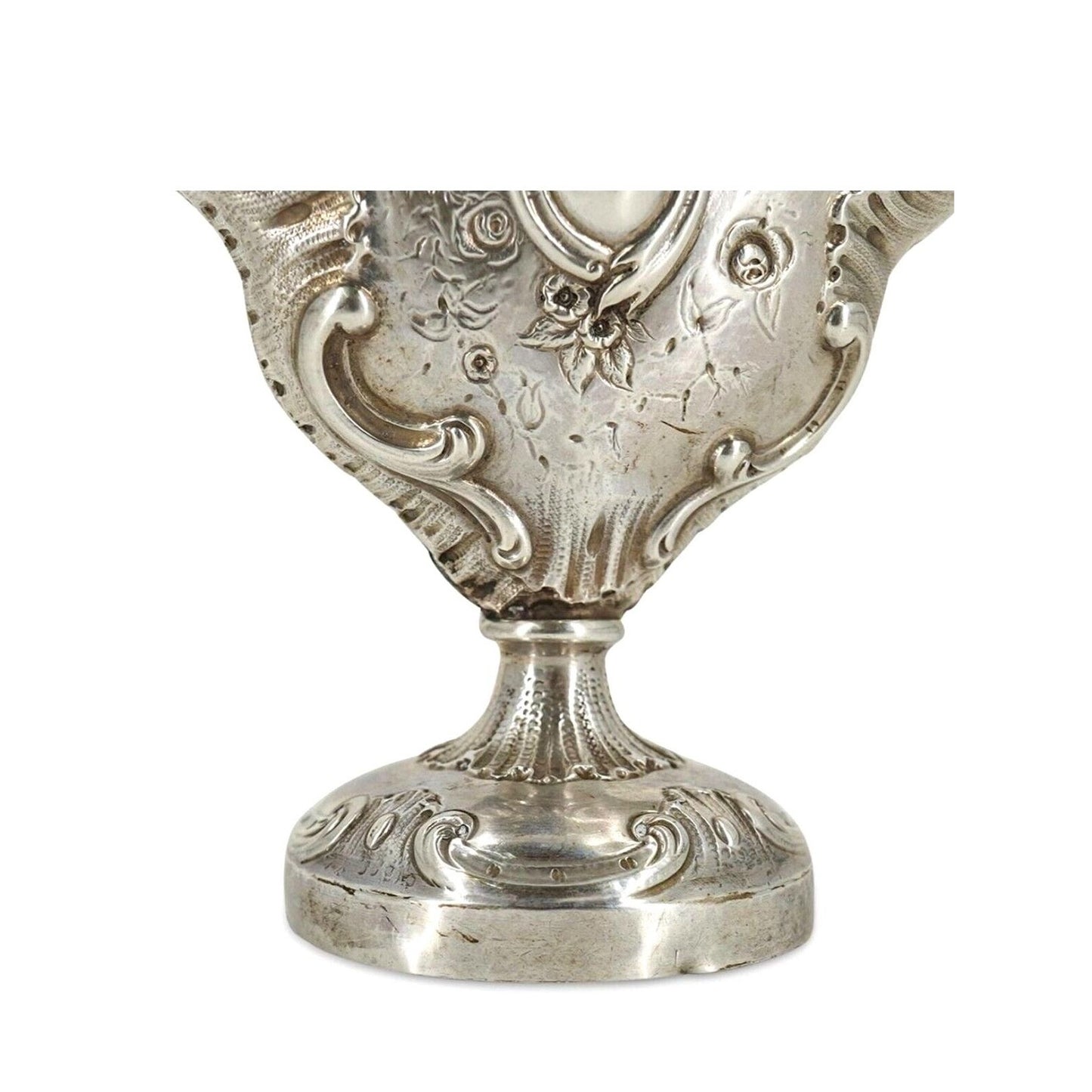 Rare Antique Set of 3 Ornate Rose Vases - Hanau Silver German Rococo 1800s