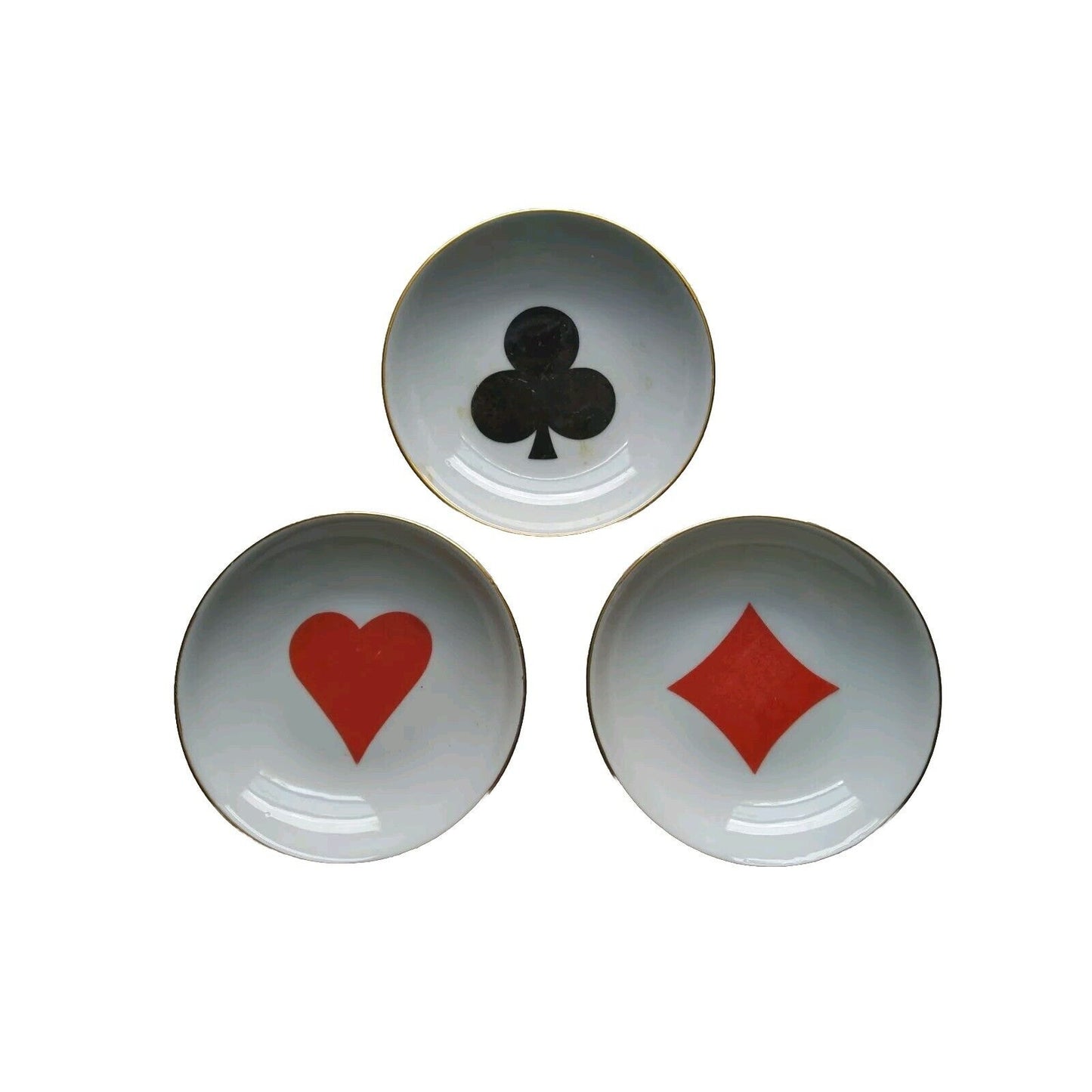 3 Playing Card Suit Poker White Porcelain Appetizer Hors d'ouevre Plates Israel