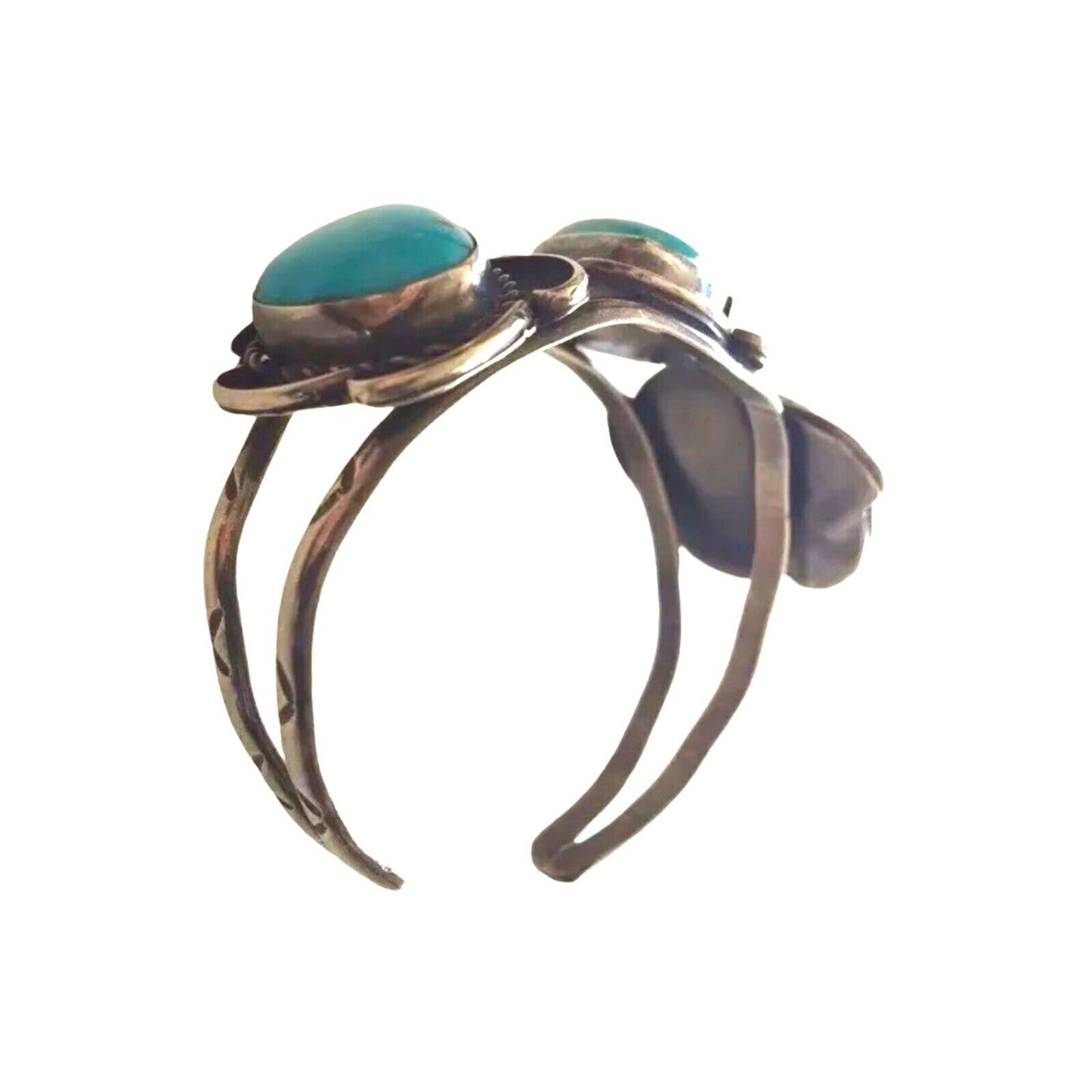 Vintage Navajo Native Indian Cuff Bracelet: Sterling Silver 3 Blue Turquoises