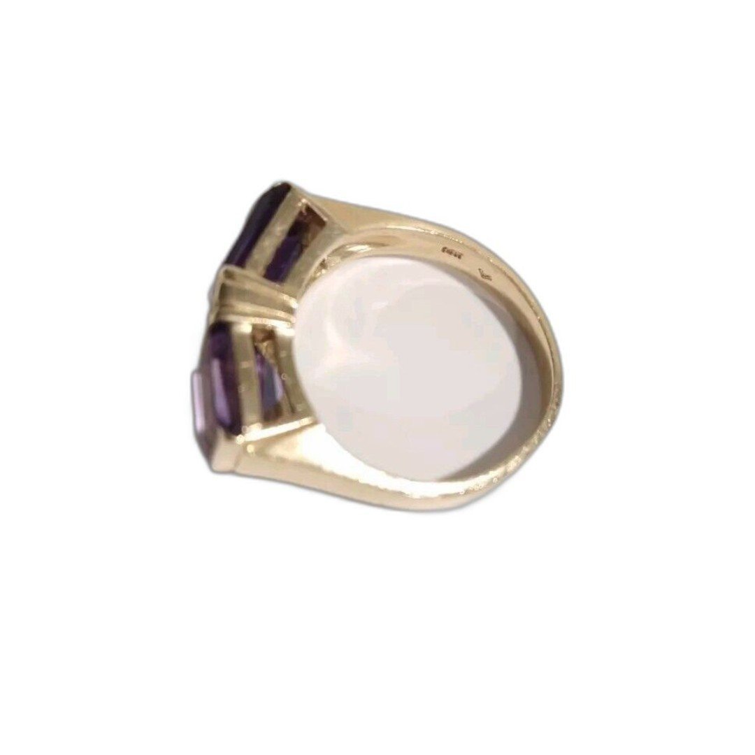 14K Yellow Gold Princess Cut Purple Amethyst and Diamond Ring Men Women Designer