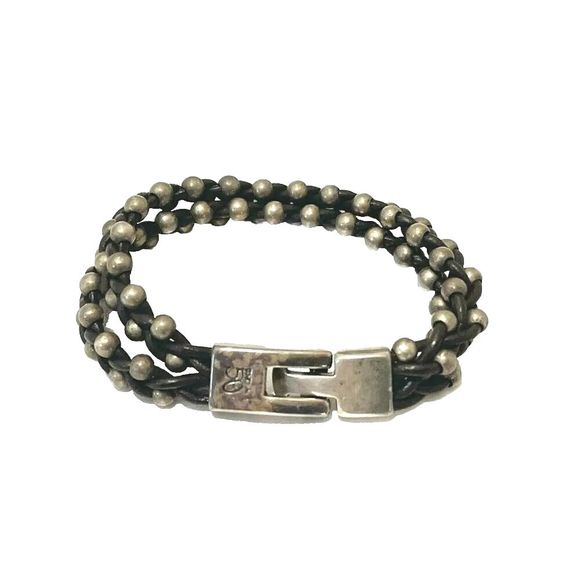Uno De 50 Silver Beaded Bracelet Unisex Men's Women's Double Dark Brown Leather