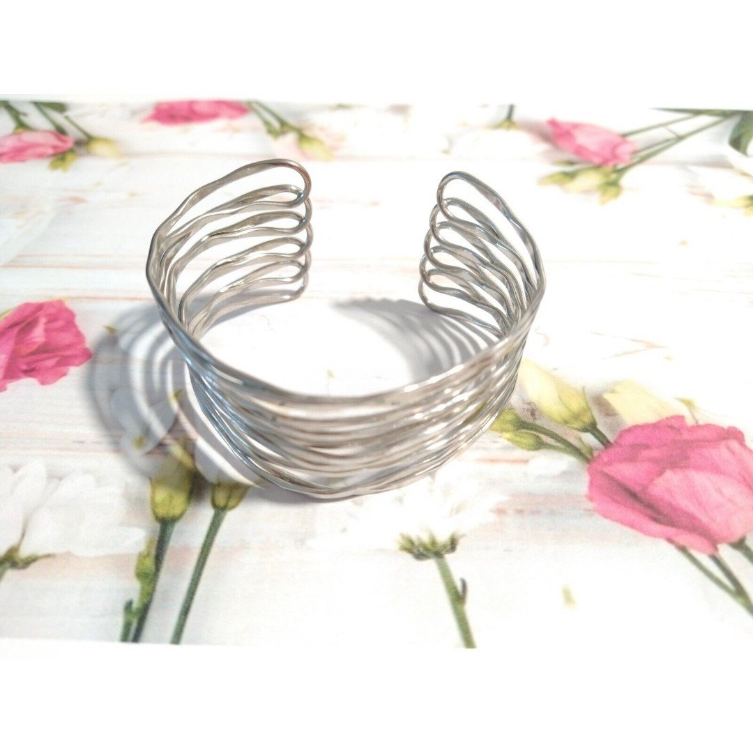 Silver Tone Free Form Oxidized Wrinkled Cuff Bracelet
