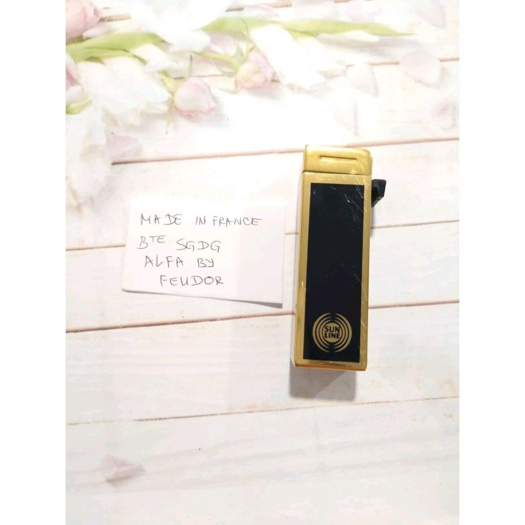 Antique Lighter Case Alfa By Feudor France Bte S.G.D.G. Sun Line Black & Gold