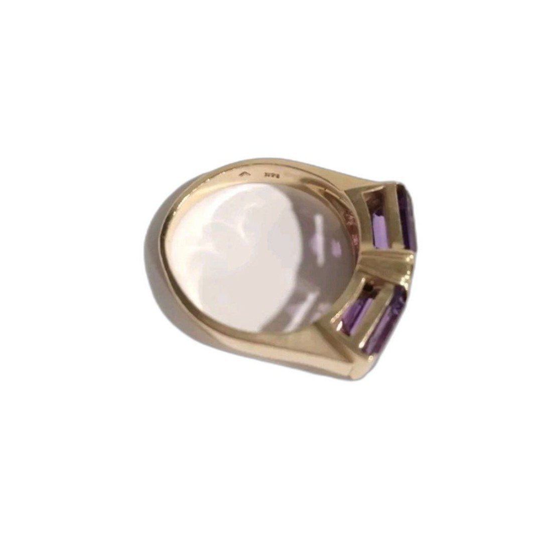14K Yellow Gold Princess Cut Purple Amethyst and Diamond Ring Men Women Designer