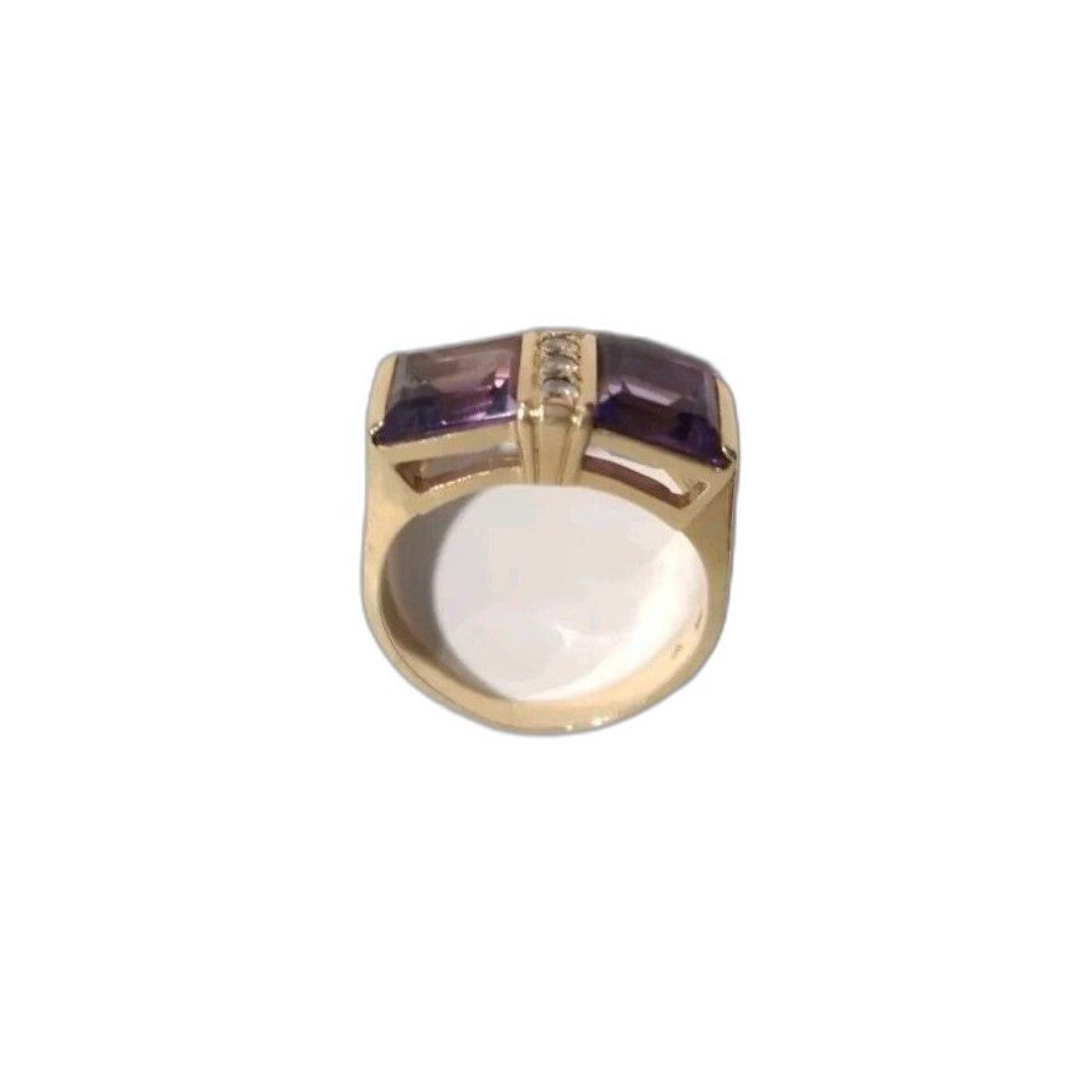 14K Yellow Gold Princess Cut Purple Amethyst and Diamond Ring Men Women Designer