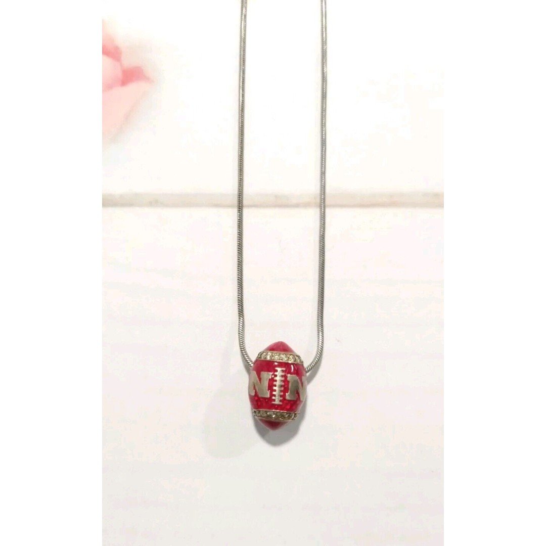 Nebraska .16ctw Diamond Enamel Pendant Sterling Silver 925 Football Necklace