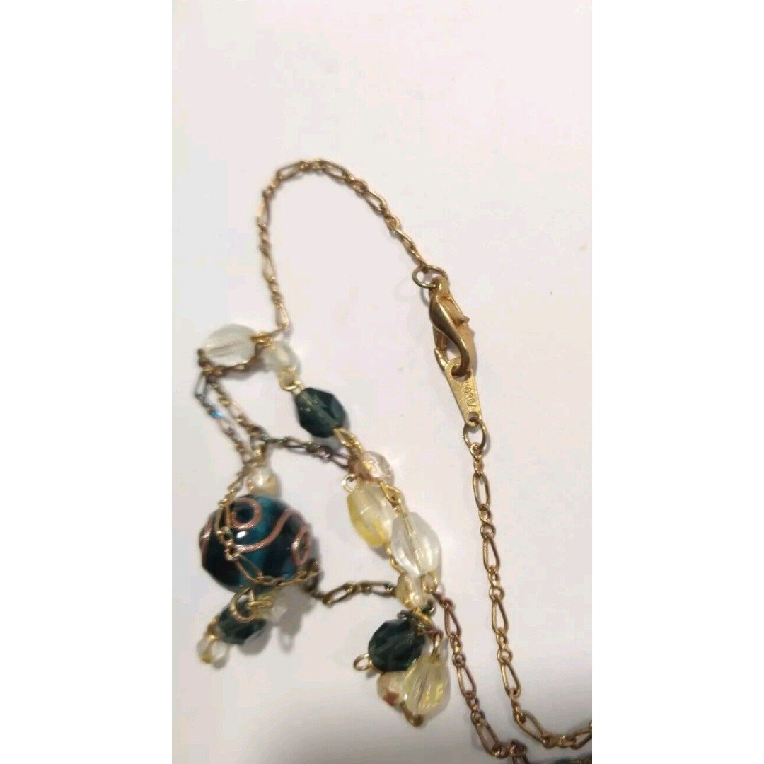 Blue Clear Swirl Art Glass Crystal Beads Y Lariat Necklace By Korea Adjustable