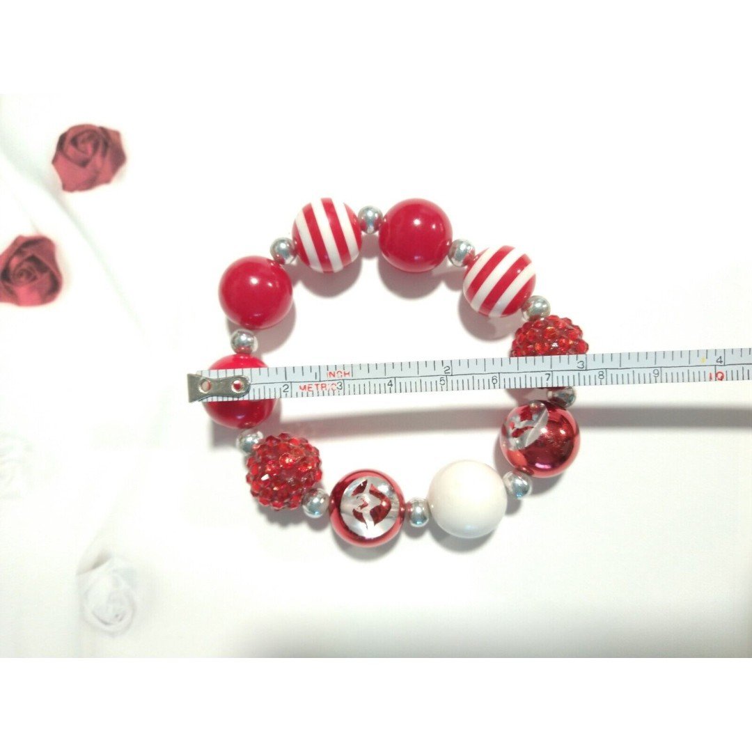 Red White Beaded Adjustable Bracelet Stretch