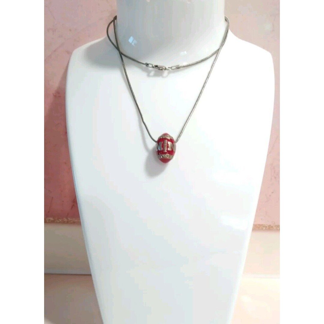 Nebraska .16ctw Diamond Enamel Pendant Sterling Silver 925 Football Necklace