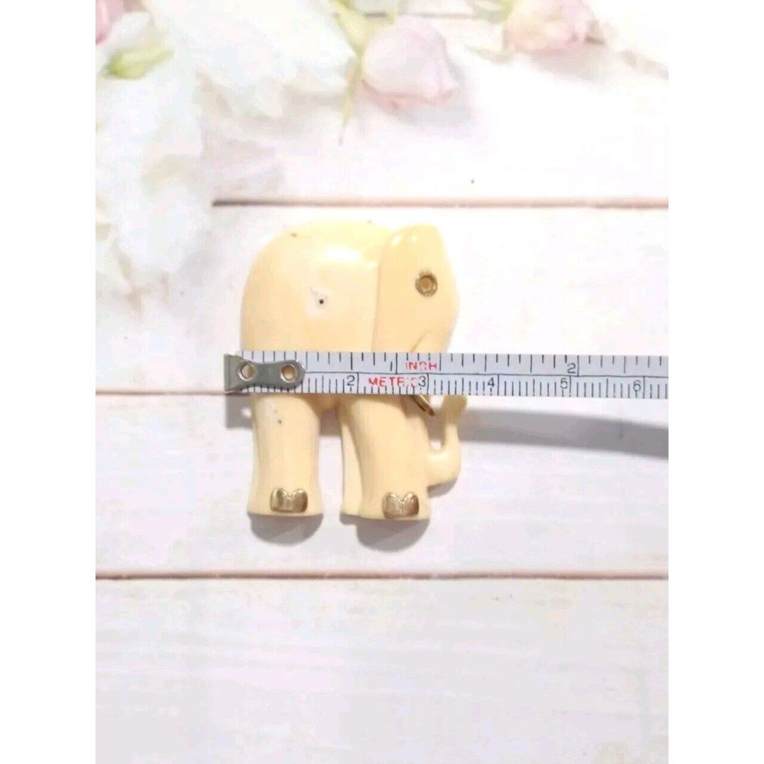 Vintage Carved Resin White Elephant with Solid 14k Yellow Gold Inlay Pendant