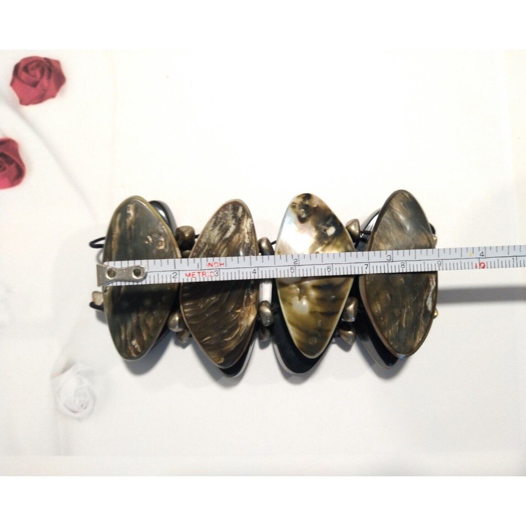 Black Natural Shell Heavy Beaded Adjustable Bracelet Stretch Beach Jewelry