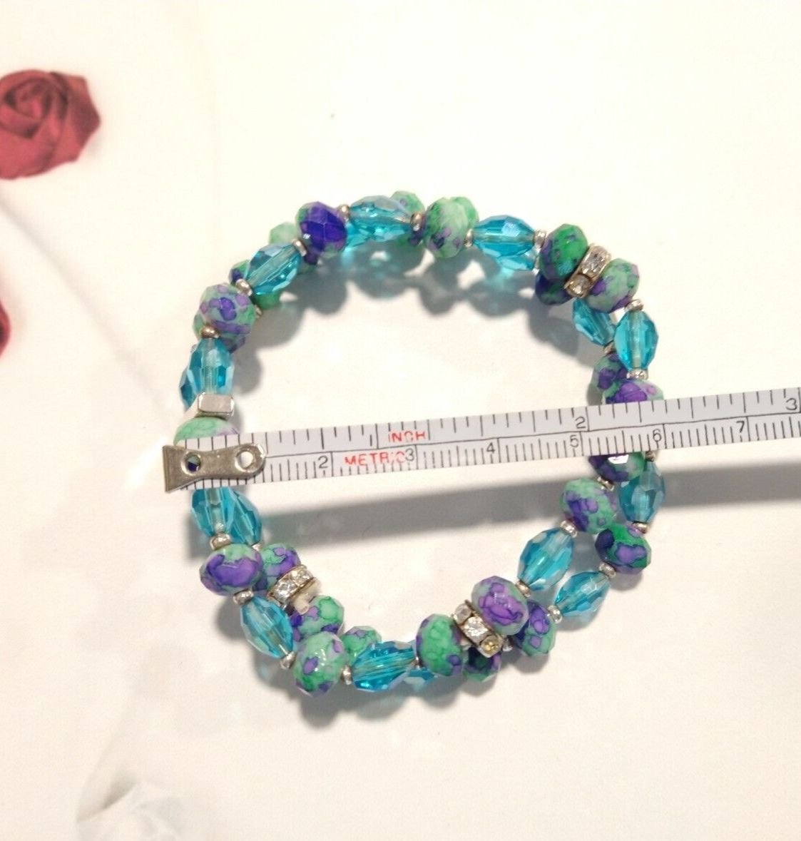 Aqua Blue Purple Beads Two Layered Bracelet Stretch Beaded