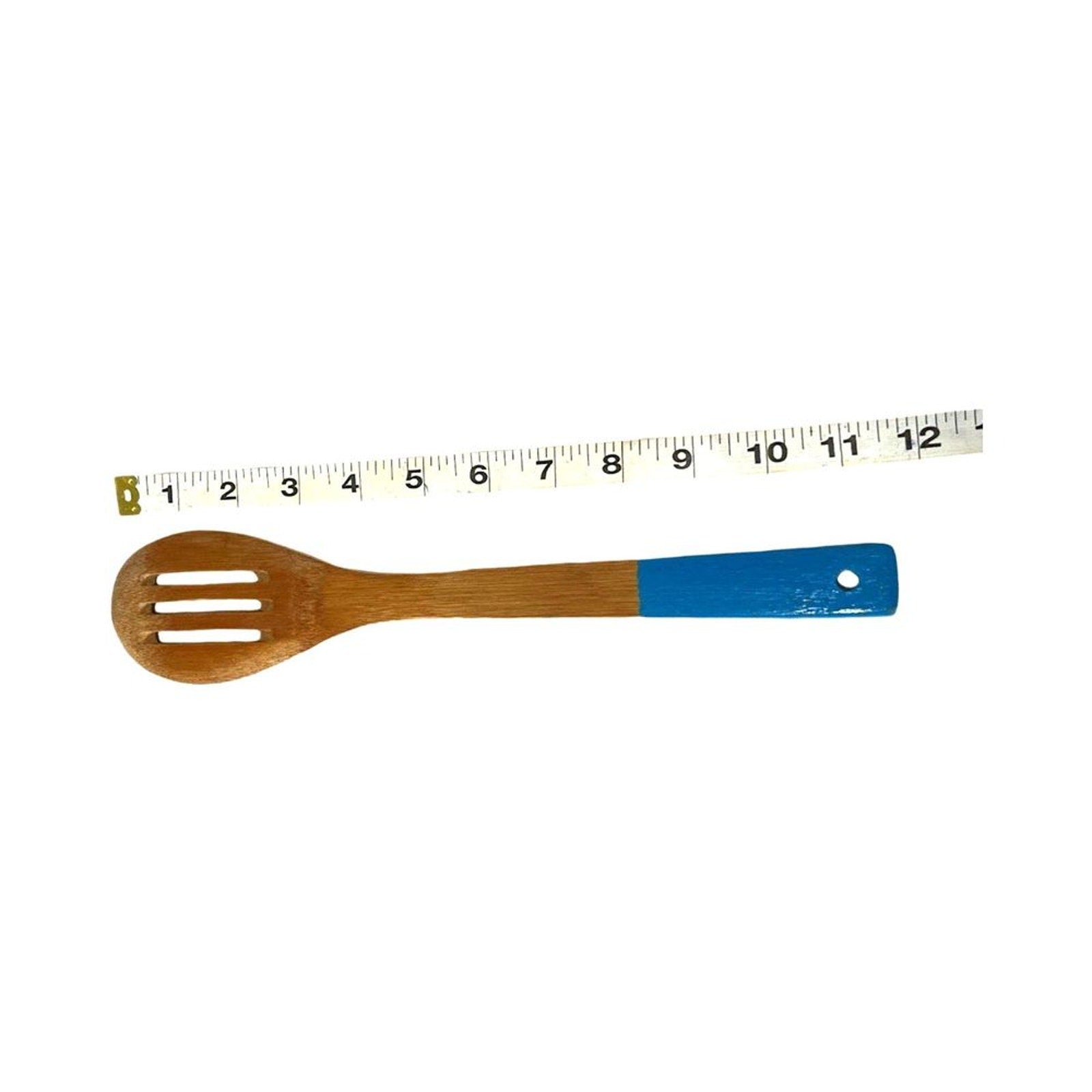 Frying Slotted Wooden Spoon Blue Handle Kitchen Utensil Flip Wok Cooking