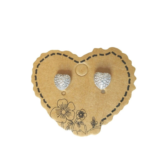 Paved Crystals Classic Hearts Stud Earrings Sterling Silver 925 Post