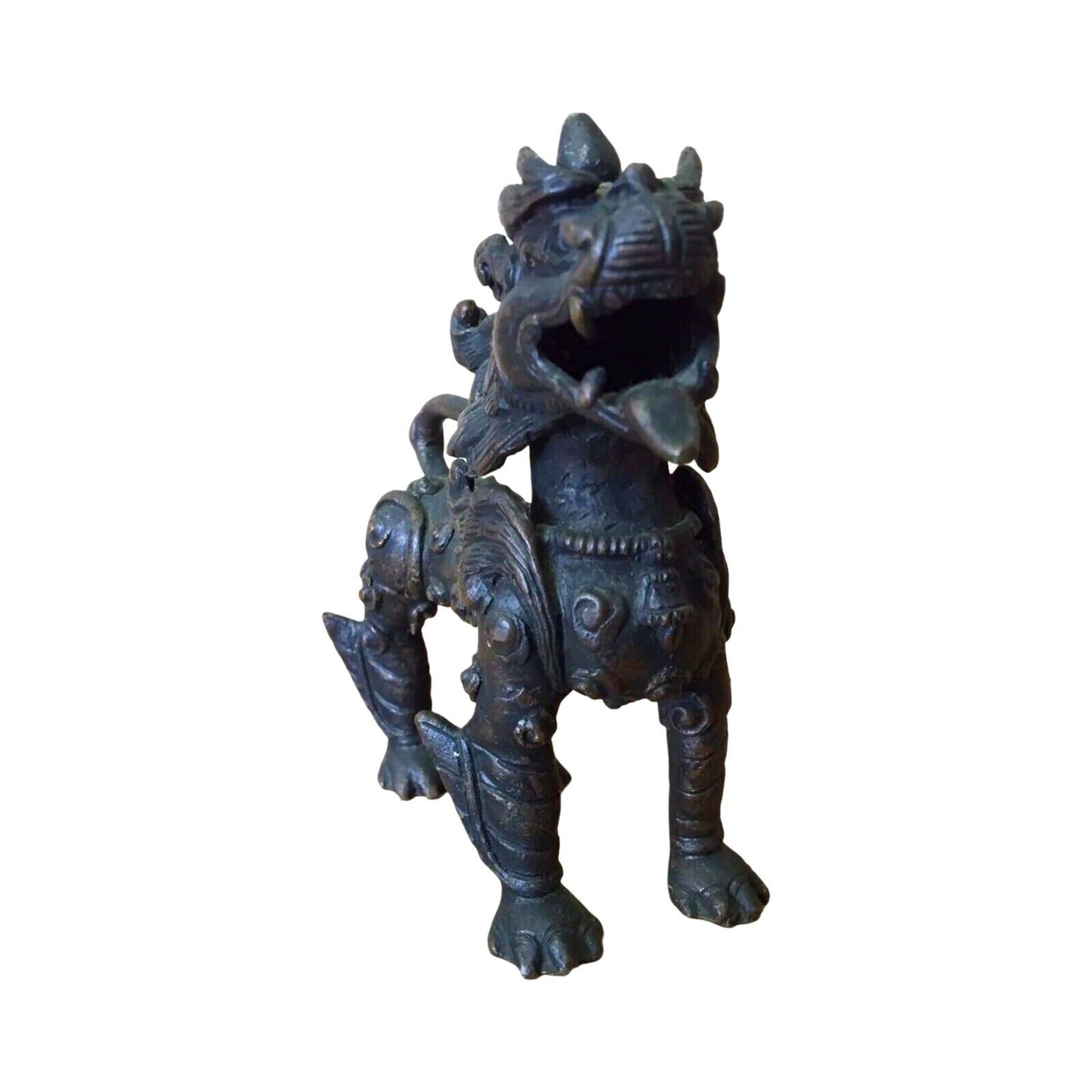 Antique Tibetan Kylie Foo Dog Bronze Art Sculpture Figurine Temple Guardian