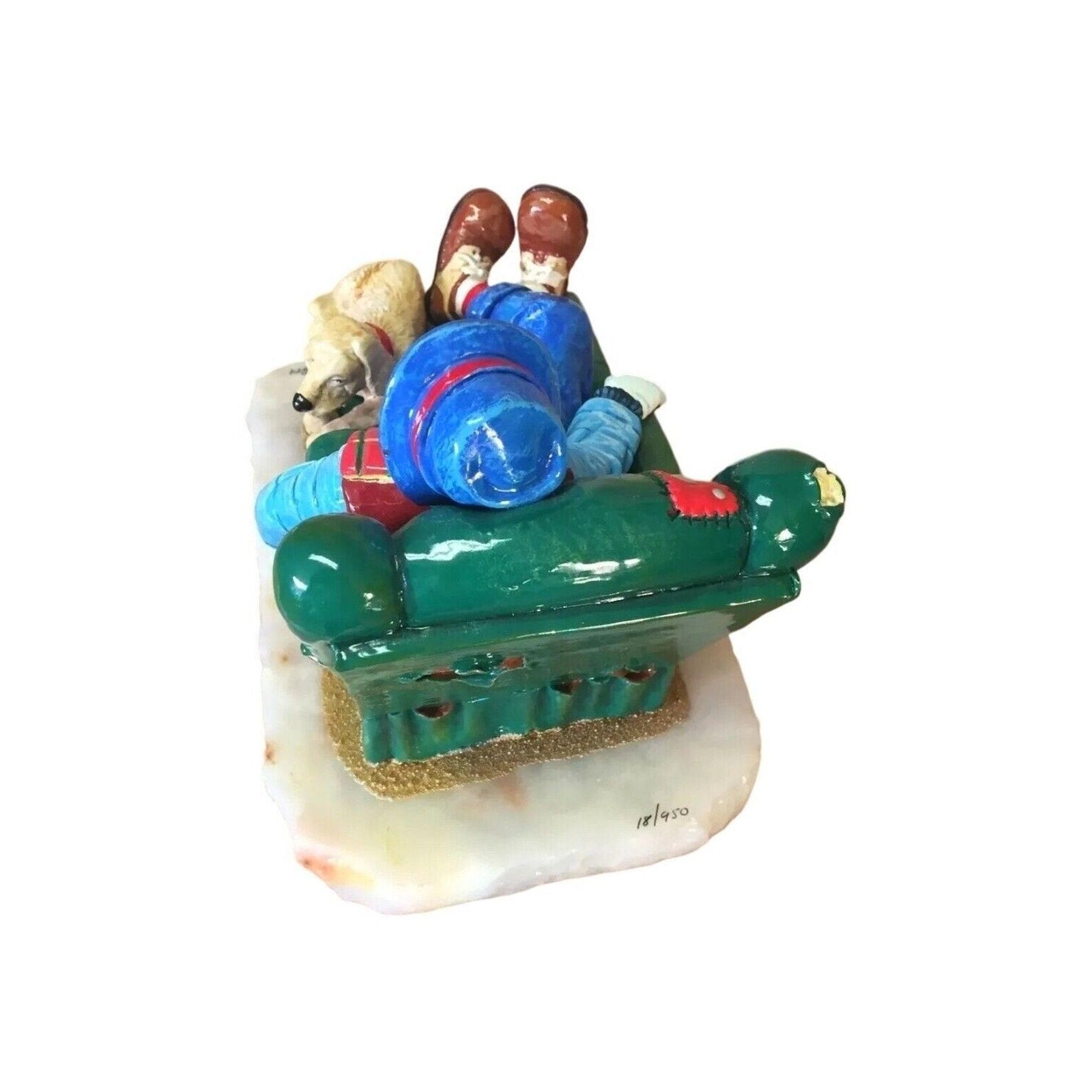 Ron Lee 'Dreaming' Clown Figurine Sculpture – Enamel Bronze with Green Chair '99
