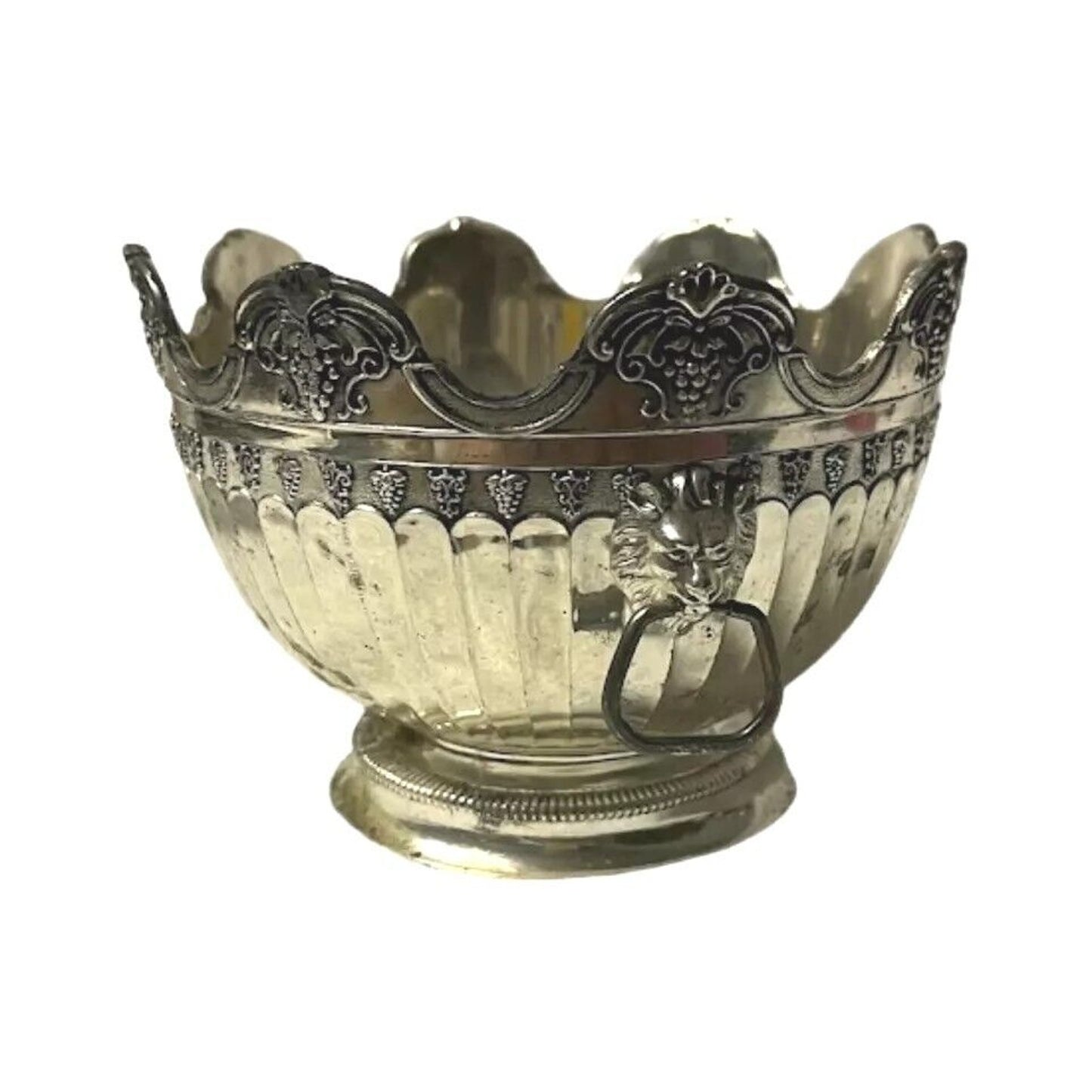 Vintage Silver Plate Ornate Monteith Bowl LION Handles Gold Wash Interior