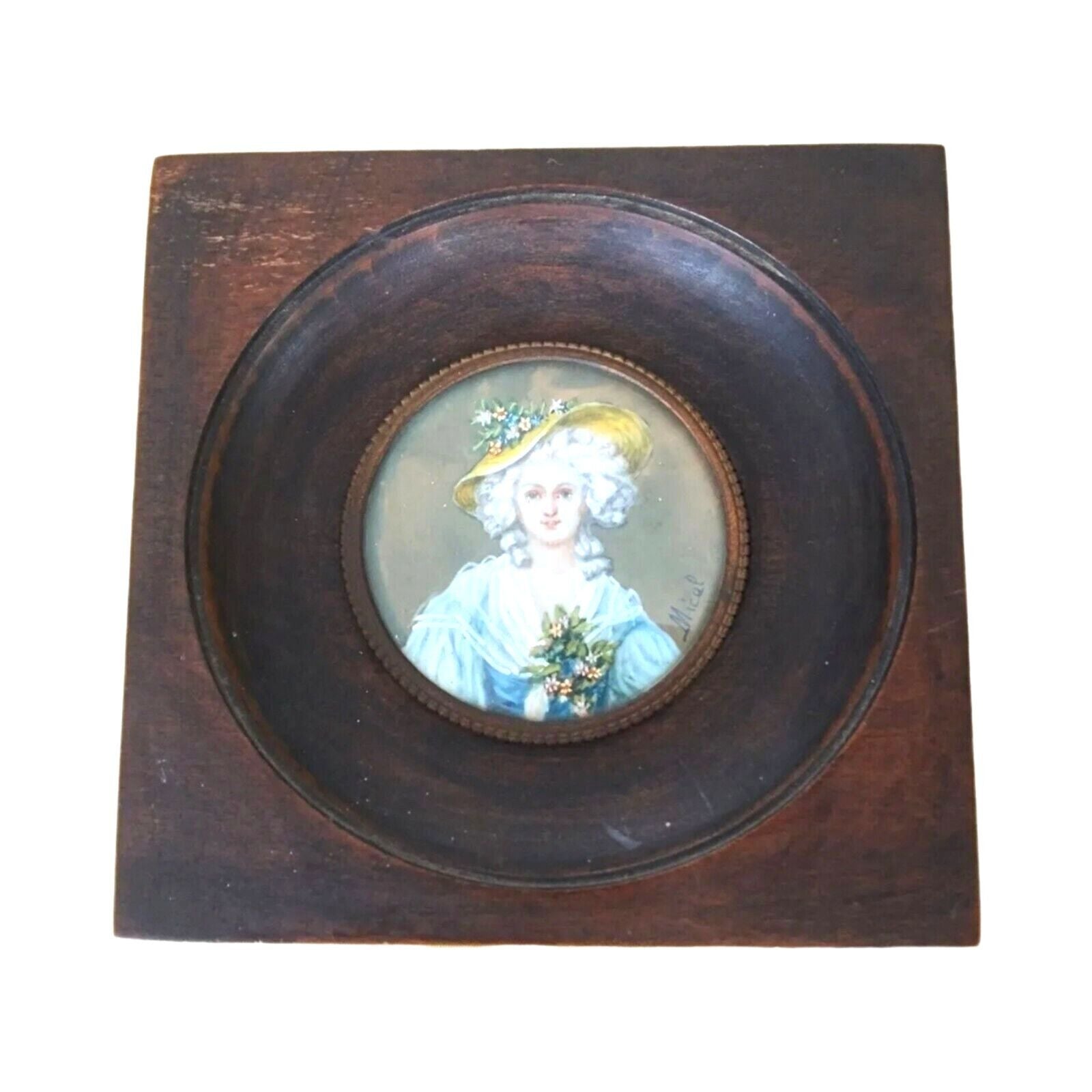 Antique French Miniature Painting Madame Elizabeth Louis Sister Signed Fine Art