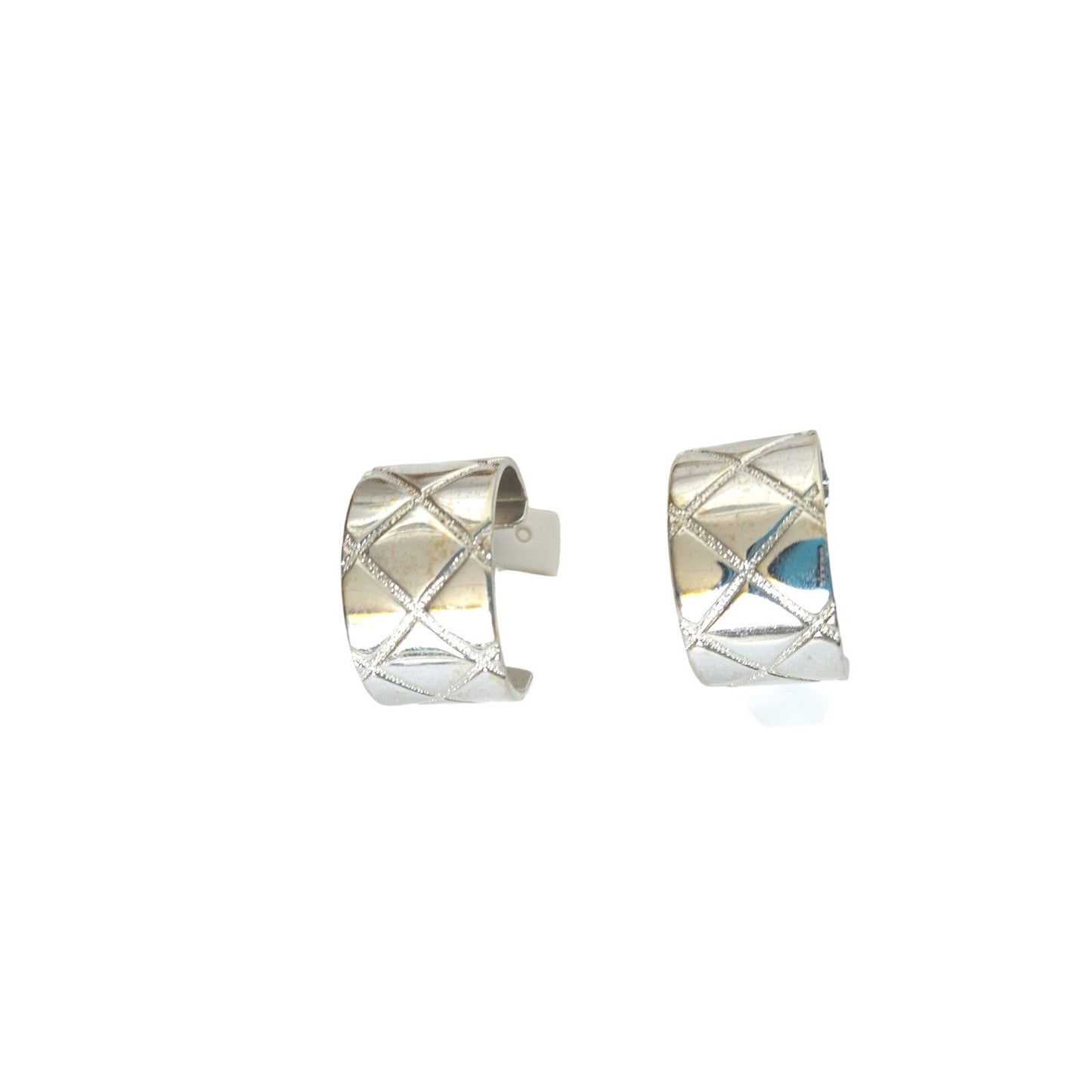 Vintage Avon Silver Tone C Hoop Earrings Open Hoops Diamond Etched Pattern