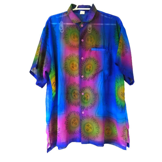 Rima Beachwear Men's Short Sleeve Indigo Sun Casual Shirt Size L