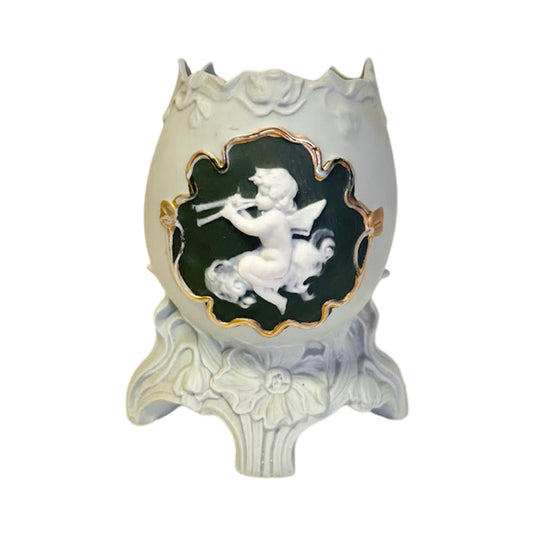 Vintage Lefton Cherub Themed Cracked Eggshell Vase Green