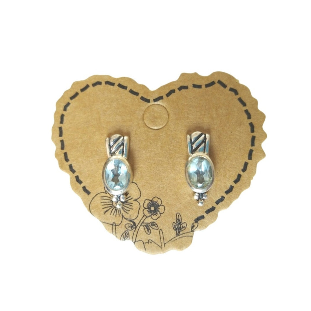 Art Deco Oval Cut Blue Topaz Stud Earrings Sterling Silver 925 Post Screw