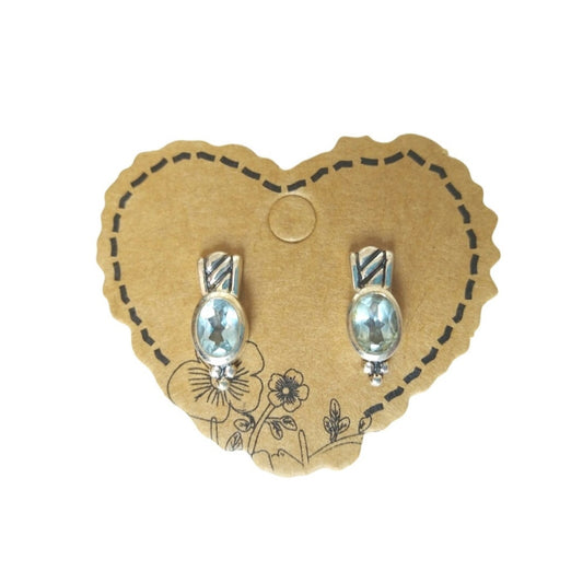 Art Deco Oval Cut Blue Topaz Stud Earrings Sterling Silver 925 Post Screw