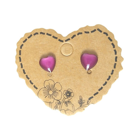 Vintage Pink Heart Small Stud Earrings Post Screw