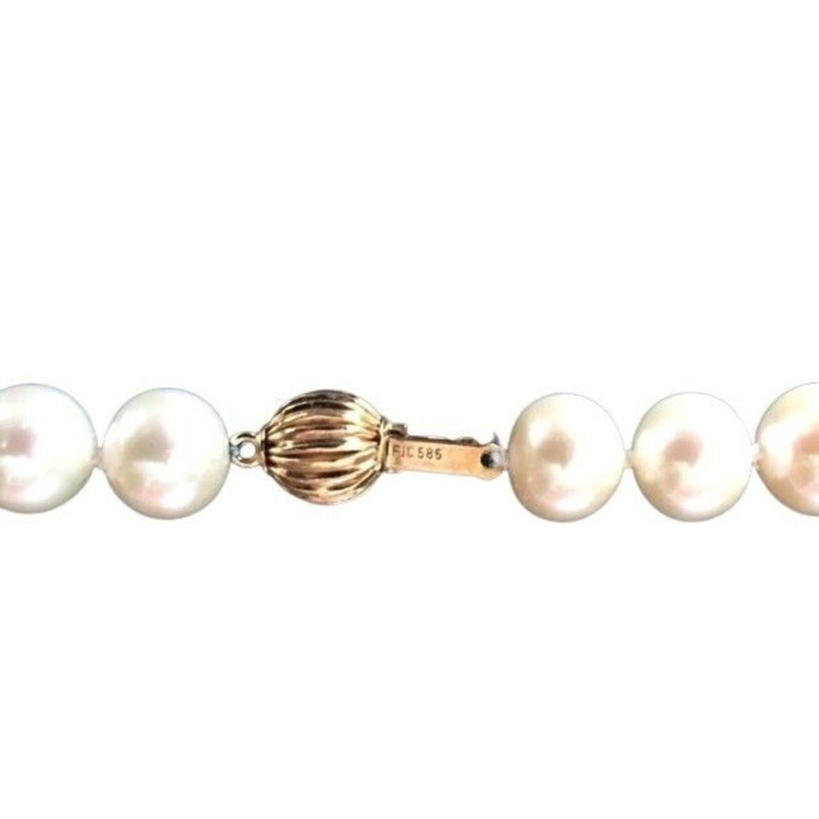 Fic Women's Necklace 9,5mm Natural Pearls Designer 14K Yellow Gold Clasp Antique