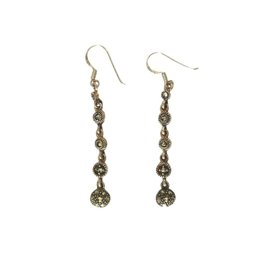 Vintage MC Signed Marcasite Dangle Drop Earrings Sterling Silver 925 Hook