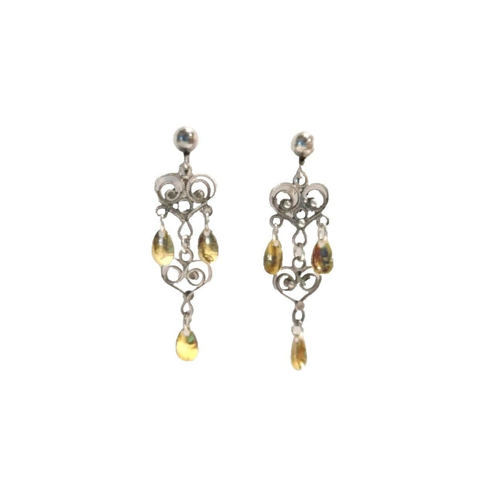 Vintage Norwegian SOLJE Sterling Silver Double Heart Earrings 18k Dipped Drops