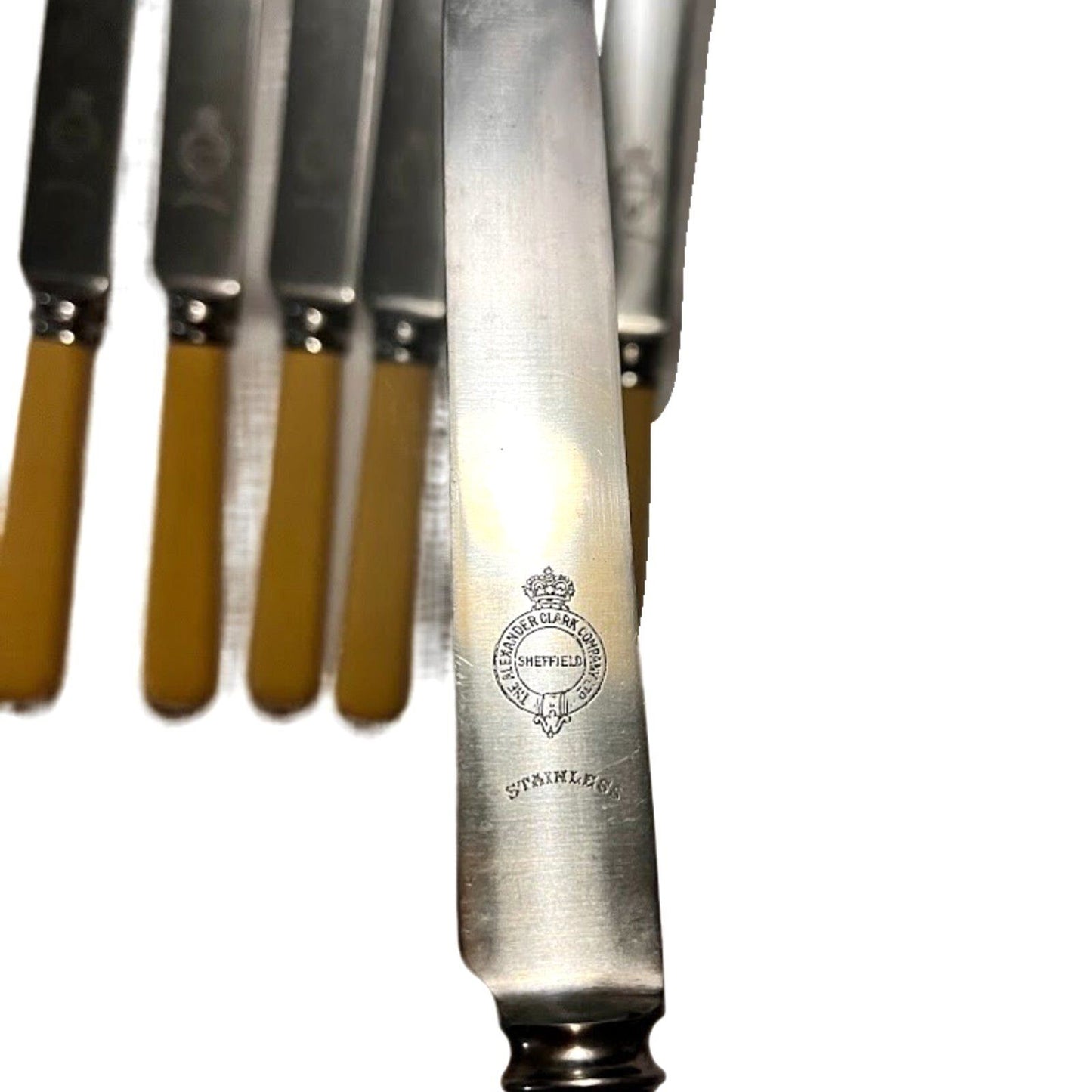 Antique Sheffield England Set Of 6 Knives Bakelite Handle