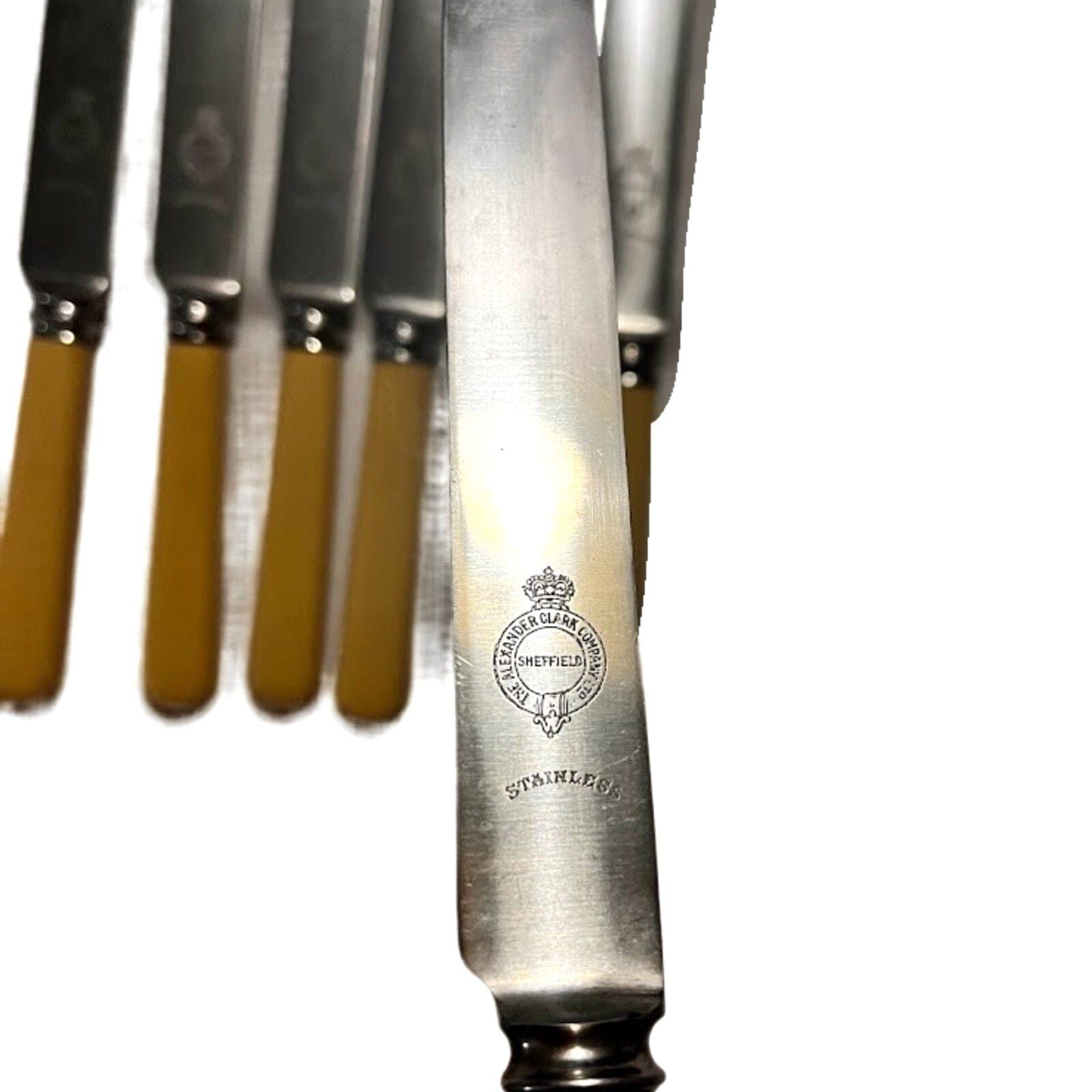Antique Sheffield England Set Of 6 Knives Bakelite Handle