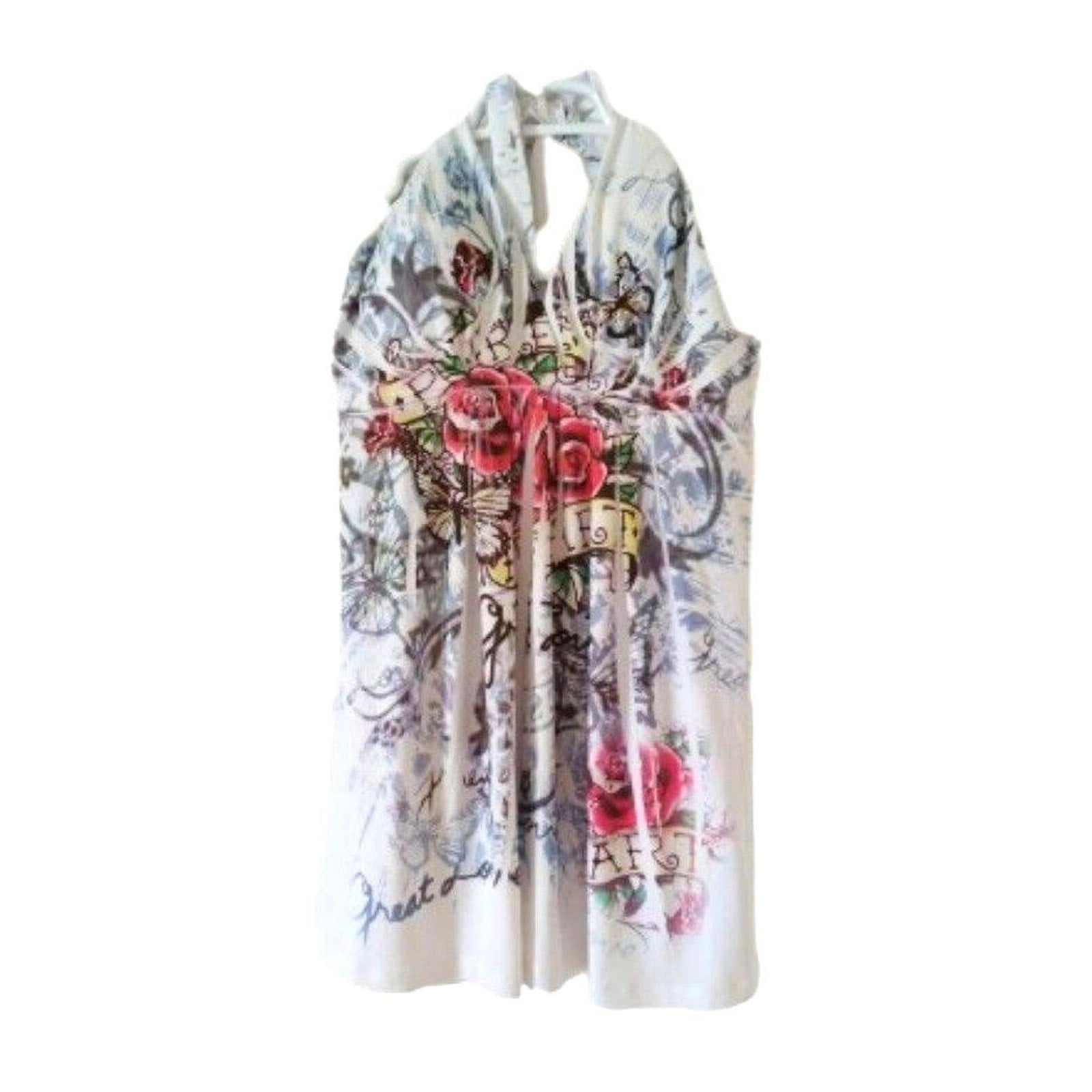 O'lala White Rose and Butterfly Backless Women's T-Shirt Tank Top (Size L) Large