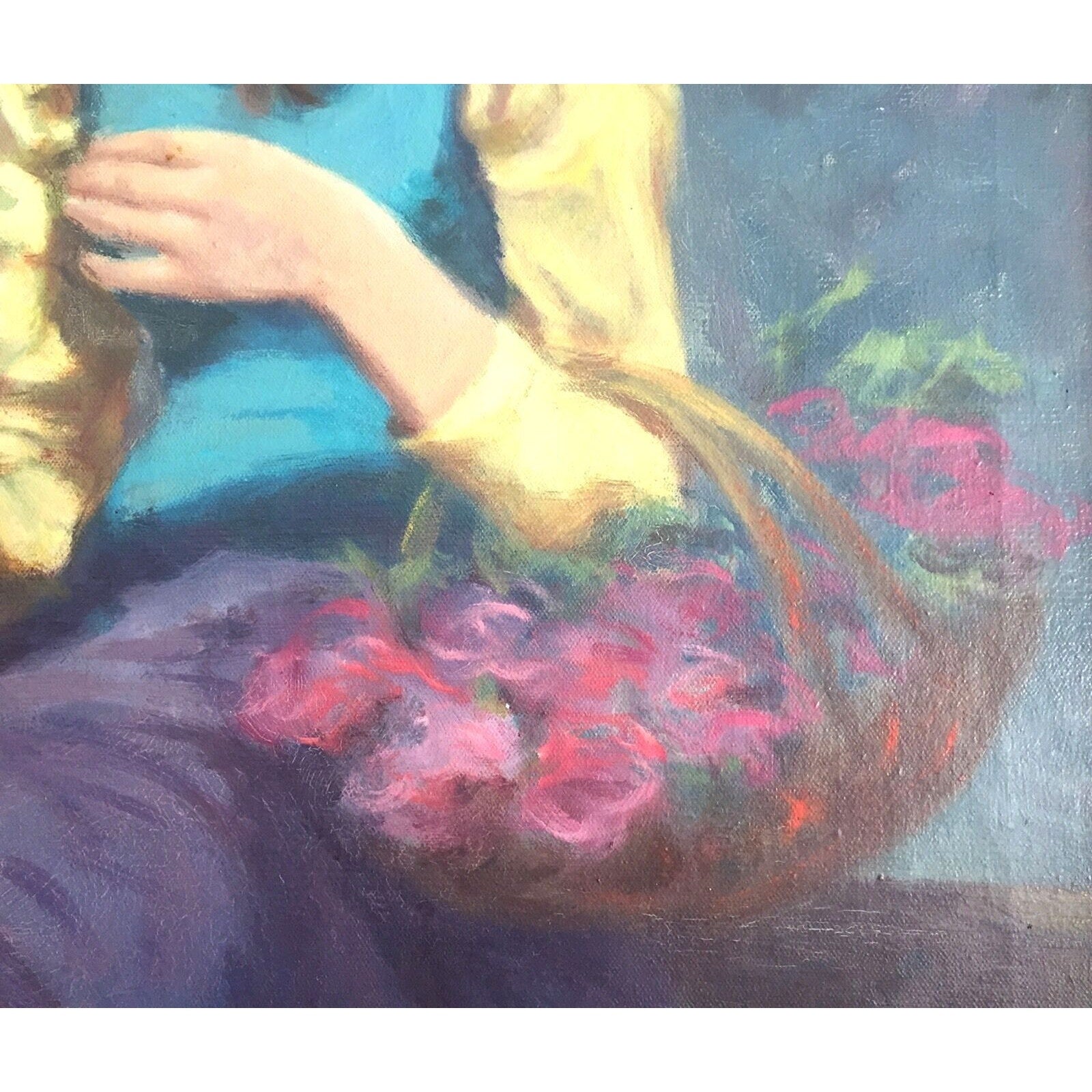 Painting Philippe Alfieri Girl With Roses Oil On Canvas Signed 1960s Italian