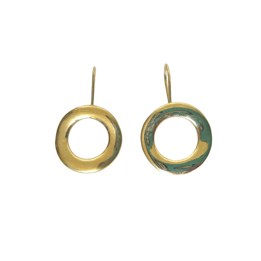 Vintage Hoop Dangle Earrings Gold Plated Circle Thick Round Wire Hook